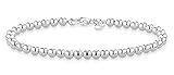 Miabella 925 Sterling Silver Italian Handmade 4mm Bead Ball Strand Chain Bracelet for Women 6.5, 7, 7.5, 8 Inch Made in Italy (8.00 Inches)