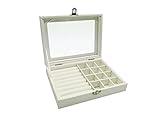 Jewelry Box Organizer, Jewelry Storage Box with Clear Glass Lid, Velvet Glass Jewelry Ring Box, Jewelry Case For Women And Girls (White)