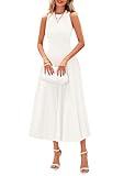 PRETTYGARDEN Spring Casual Dresses for Women 2025 Summer Business Work Midi Sleeveless A Line Pleated Cocktail Dress(White,Medium)