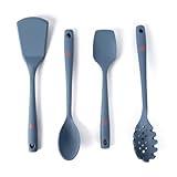 Silicone Kitchen Utensils | 4-Piece | Premium 100% Silicone & Steel Core Cooking Utensils | Spoon, Turner, Pasta Ladle, Spoonula | High Heat Resistance | Dishwasher Safe & BPA-free