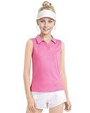 Auranso Girls Sleeveless Polo Shirts V-Neck Golf Tennis T-Shirts with Collared Quick Dry Tank Tops Rose Red 9-10Years