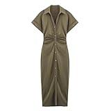 Womens Dresses 2025 Spring Summer Short Sleeve V Neck Holiday Style Refreshing Comfortable Ladies(Green,M)