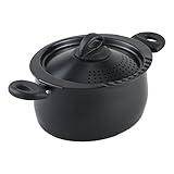 Bialetti 5.5-Quart Nonstick Aluminum Pasta Pot with Strainer Lid and Handles, PFOA-Free Nonstick Oval Cooking Pot and Lid, Black