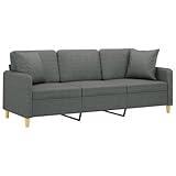 vidaXL 3-Seater Fabric Sofa with Throw Pillows - Modern Design Lounger for Living Room and Lounge Area in Dark Gray