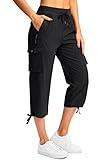 Soothfeel Women's Cargo Capris Pants with 6 Pockets Lightweight Quick Dry Travel Hiking Summer Pants for Women Casual (Black, XL)