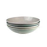 Sango Siterra Artist's Blend Stoneware Pasta Bowls (Set of 4) Multi Assorted Colors– Featuring Soft Gray, Blue, Green, and Ivory, for Everyday Dining & Entertainment, Microwave & Dishwasher Safe