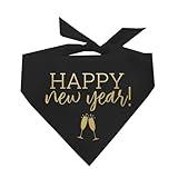 Happy New Year with Champagne Flutes 2025 New Years Eve Party Dog Bandana (Black OS 195)