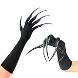 Xiao Cheng Ming Zhu Long Finger Claw Gloves Black paw gloves, scary vampire witch demon crow Halloween Cat nail rings Cosplay costume accessories For women costume (gloves & 10pcs claws)