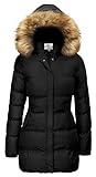 WenVen Women's Winter Thicken Padded Coat Parka Jacket with Fur Hood (Black,L)