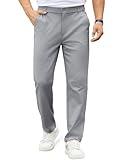 COOFANDY Mens Casual Chinos Pants Classic Fit Golf Pants Expandable Waist Straight Dress Trousers Light Grey