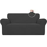 Easy-Going Stretch Loveseat Slipcover 1-Piece Sofa Cover Furniture Protector Couch Soft with Elastic Bottom for Kids Polyester Spandex Jacquard Fabric Small Checks (Loveseat, Dark Gray)