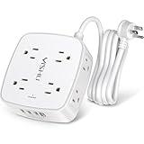 6 Ft Surge Protector Power Strip - 8 Widely Outlets with 4 USB Ports, 3 Side Outlet Extender with 6 Feet Extension Cord, Flat Plug, Wall Mount, Desk USB Charging Station, ETL,White