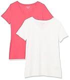 Amazon Essentials Women's Classic-Fit Short-Sleeve V-Neck T-Shirt, Pack of 2, Bright Pink/White, Large