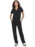 COZYFIT Scrubs for Women Set Medical Uniform - V-Neck Top & Straight Leg Pants with 9 Pockets, Wrinkle-Resistant Unisex Workwear, Black, M