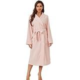 EK4YDNDS Women Lightweight Fleece Robe, Soft Long Shawl Collar Bathrobe for Women(Light Pink, L/XL)