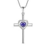 Blaniy Cross Necklace for Women 925 Sterling Silver December Birthstone Necklace Tanzanite Pendant Jewelry Gifts for Women