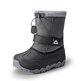 NORTIV 8 Kids Snow Boots Boy's Girl's Waterproof Cold Weather Classic Booties Hiking Outdoor Shoes (Little Kids/Big Kids),Size 4 Big Kid,Black/grey,SNSB221K