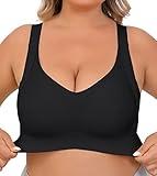 Xcutting Soft Sleep Wirefree Bras for Women Full Coverage No Underwire Everyday Bras Comfortable Sports Bras Back Smoothing Bra (Black,2X-Large)