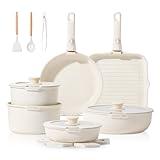 JEETEE 25pcs Pots and Pan Set Non Stick, Detachable Handle Cookware Set, Induction Cooking & RV Camping Stackable Pots Pans, Healthy Kitchen Cookware Set PFAS/PFOA Free Beige