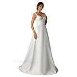 Jacquard Bride Wedding Dress with Pocket,Elegant Royal Style Wedding Gown Back of Adjustable,Simple Lightweight Wedding Dresses with Pearls for Women,Length: 70'',Suitable for Chest:37'' Waist:30''