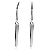 2 Pieces Rubber Tipped Tweezers Set Reverse Stainless Steel Cross Locking Tweezers PVC Tips Bent and Straight Flat Tip Tweezers Stamp for Coins Jewelry Hobby Crafts Industrial Electronic