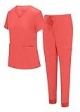 Natural Uniforms Womens Essential Cool Stretch Jogger Scrub Set (Coral, Small)