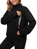 Bhome Nursing Sweatshirt for Breastfeeding High Neck Long Sleeve Nursing Shirt Zipper Maternity Pumping Top Pullover with Side Pockets,Black L
