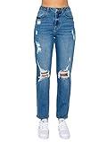 WAX JEAN Women's Mom Jean with Blown Out Knee, Medium, 7