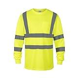 wefeyuv Safety Shirt Long Sleeve High Visibility Reflective Breathable T Shirt for Work Warehouse Construction Class 3 Yellow 2XL