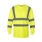 wefeyuv Safety Shirt Long Sleeve High Visibility Reflective Breathable T Shirt for Work Warehouse Construction Class 3 Yellow XL