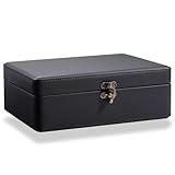 LAMOTI 2-Layer Jewelry Box for Women, Floating Effect Leather Jewelry Organizer with Detatchable Tray for Rings, Earrings, Necklaces & Bracelets (Black)