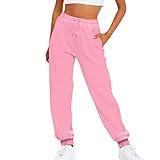 Crop Sweatpants Women Drawstring Elastic Waist Pants Fall Fashion Athletic Yoga Joggers Lounge Trousers with Pockets Pink Medium