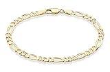 Miabella Solid 18K Gold Over Sterling Silver Italian 5mm Diamond-Cut Figaro Chain Bracelet for Women Men, 925 Made in Italy (Length 6.5 Inches)