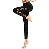 romansong High Waisted Yoga Leggings for Women with Pockets Mesh Gym Pants Ripped Workout Legging Butt Lifting Active Wear Athletic Pants Black Medium