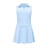 Eymitory Girls Tennis Golf Dress Outfit Sleeveless Polo V Neck Tank Top and Skorts Sets Sport Skirt with Pockets Blue