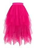 Hanpceirs Women's Tulle Skirts High Low Layered A-line Midi Skirt Irregular Tutu for Women Fuchsia Medium