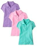 The Children's Place Girls' Multipack Short Sleeve Pique Polos, Seafrost/Sparkle Pink/Purple 3-Pack