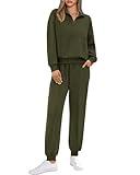 BTFBM Women 2024 Two Piece Tracksuits Sweatsuits Fall Winter Clothes Quarter Zip Sweatshirt Jogger Pants Y2K Lounge Sets(Army Green, Large)