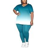 PINSV Women's Plus Size 2 Piece Outfits Sweatsuits Short Sleeve Tshirts Long Pants Tracksuit Loungewear Sets Turquoise Gradient 2XL