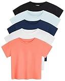Real Essentials 5 Pack: Womens Crop Top High Waist Quick Dry Fit Active Wear Yoga Workout Athletic Running Gym Exercise Ladies Short Sleeve Crew Neck Moisture Wicking Tees T-Shirt Summer - Set 3, S