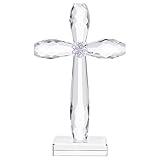 YWHL Crystal Standing Cross Decor, Handmade Glass Holy Cross Collectible Figurines for Home Decoration, Easter Decoration for Pary, Religious for Women Men