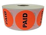 1000 PCS - Paid Stickers (1.5" Round, Bright Red) Retail Sale Pricing Adhesive Labels