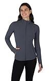 Yogalicious Womens Ultra Soft Lightweight Full Zip Yoga Jacket with Pockets - Heather Charcoal Nude Tech - XS