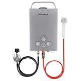 CAMPLUX Portable Water Heater 1.58 GPM, BW158G Propane Water Heater Outdoor, 41,000 BTU, Camping Shower, Easy to Install, Gray