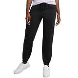 Hanes Comfortblend Essential Jogger Pants, Drawstring Sweatpants for Women, 100% Cotton Jersey, 29", Black