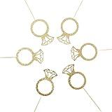 Gold Glitter Diamond Ring Cupcake Toppers for Bridal Shower, Bachelorette Party, Engagement, and Wedding Decorations, Sparkling Party Favors for Bride-to-Be, Set of 12 Elegant Picks