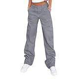 Womens Baggy Cargo Pants y2k Jeans Parachute Pants Teen Girls Wide Leg Trousers Trendy Clothes Hiking Pants Blue Grey