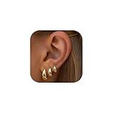 BESTEEL 3Pairs Gold Hoop Earrings for Women Chunky Gold Hoops Earrings 14K Gold Filled Hypoallergenic Small Huggie Hoop Earrings Tiny Gold Trendy Thick Hoop Earrings Stacks for Multiple Piercing