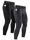Runhit Mens Leggings Compression Pants for Men Tights with Pocket Running Pants for Men Workout Jogger Thermal Winter Base Layer Gray Black 2 Pack Medium