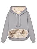 Haellun Womens Casual Winter Warm Fleece Sherpa Lined Pullover Hooded Sweatshirt(Coffee Grey,M)